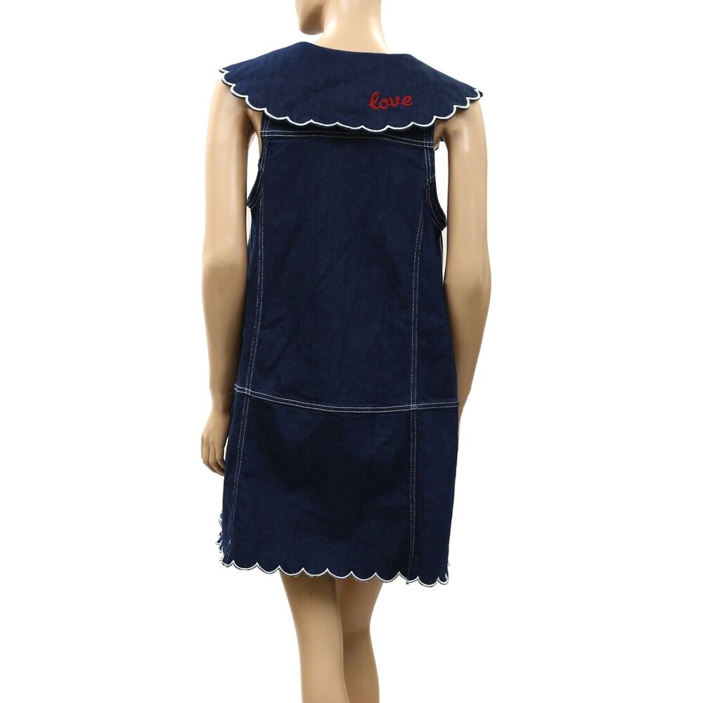 Anthropologie Pilcro Scalloped Denim Buttondown Dress Sleeveless Navy MP 288613 - Picture 8 of 10